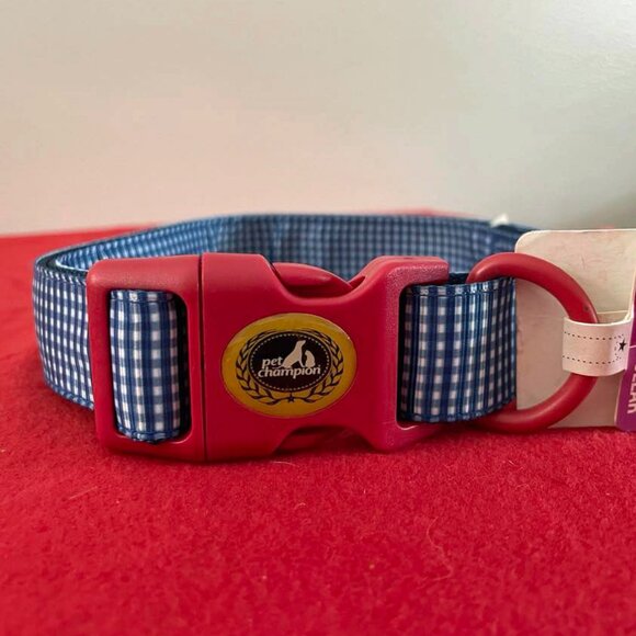 Dog Collar: Adjustable Blue Checkered, L/XL - Picture 1 of 3